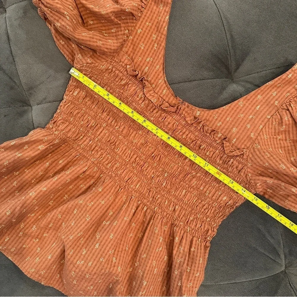 Madewell Smocked Peplum Top Womens 4 Rust Floral Puff Sleeve Square Neck